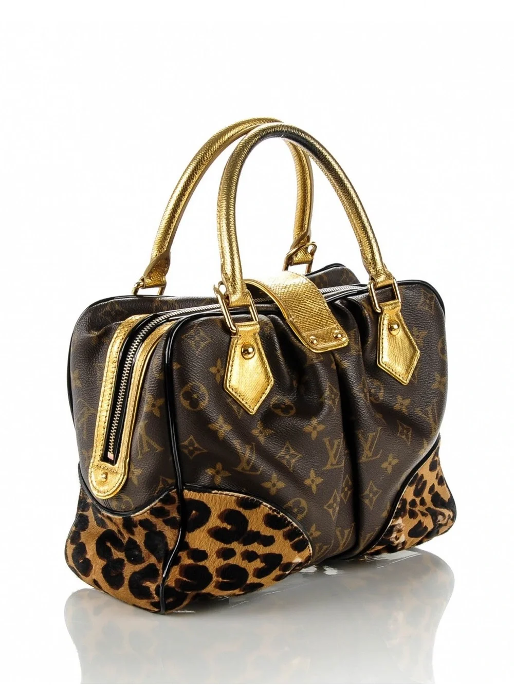 Louis Vuitton Brown Monogram Adele Limited Edition Leopard Top Handle Bag Rare